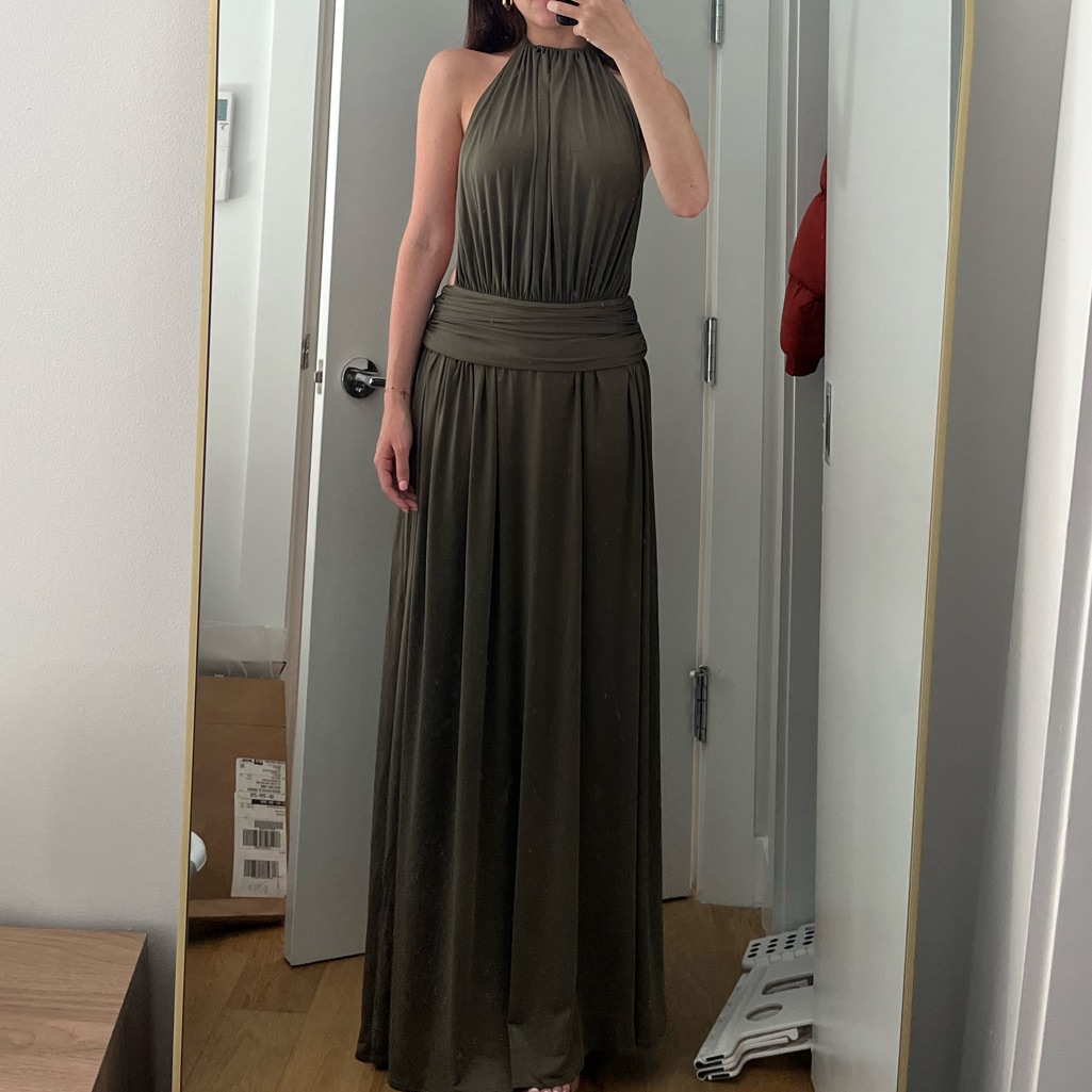 Halter Neck Maxi Dress In Olive Brown — image 6 of 6